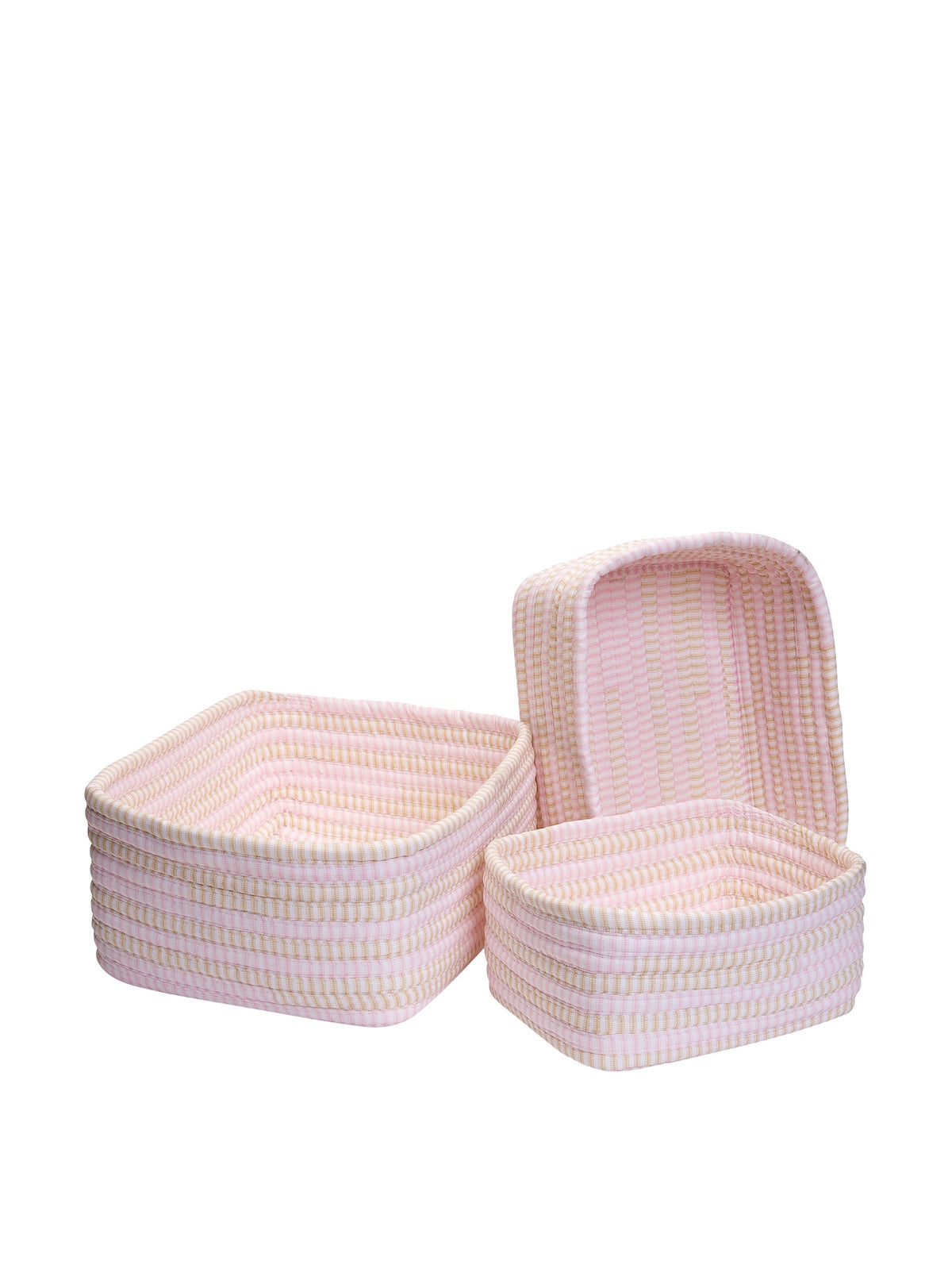 Colonial Mills Ticking Mix Set Of 3 Nesting Baskets, Pink/Khaki, Set Of 3