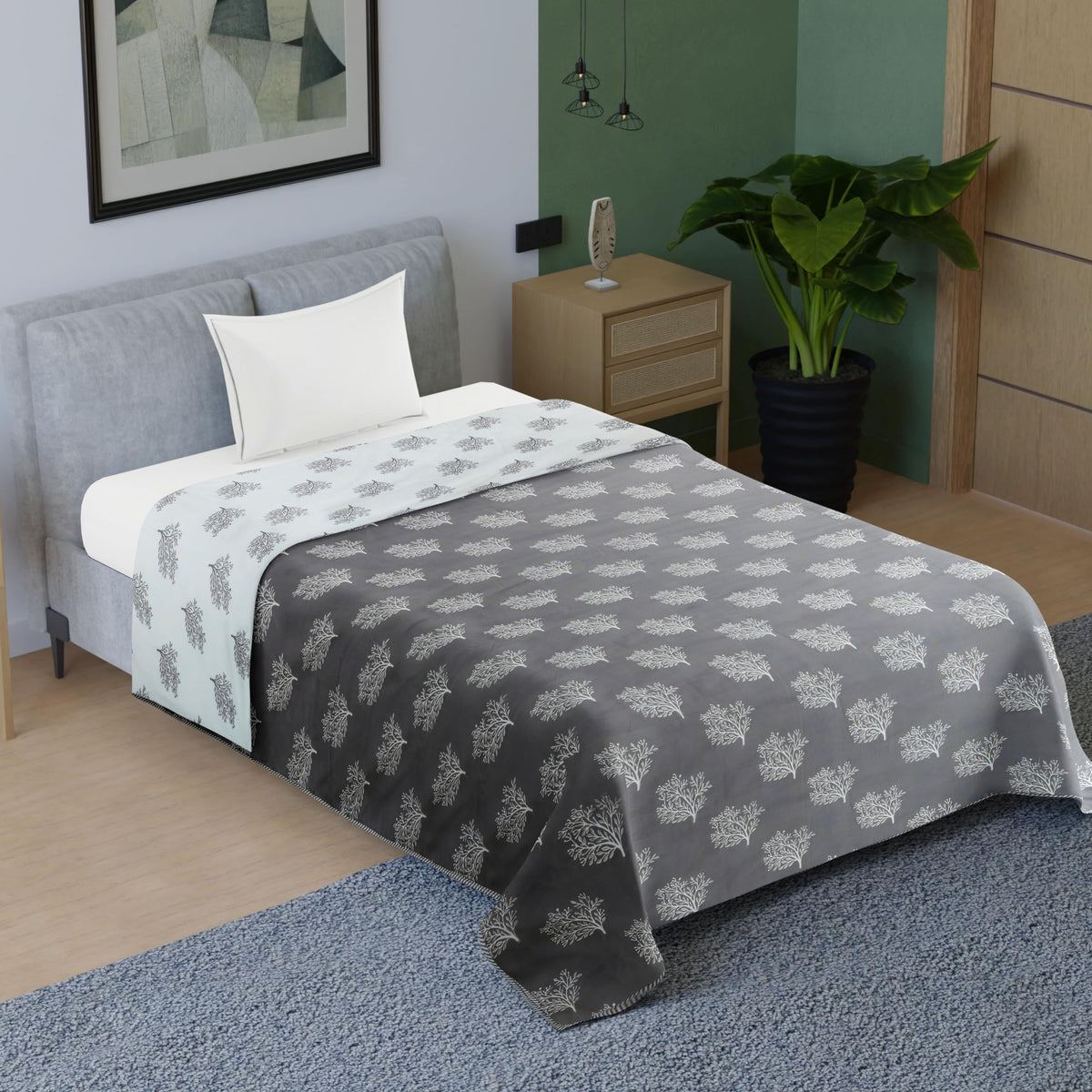 BENAVJI Pure Cotton 150 GSM Reversible Soft Lightweight Printed Single Bed Blanket/AC Dohar/Skin Friendly Dohar Size 56X84 Color