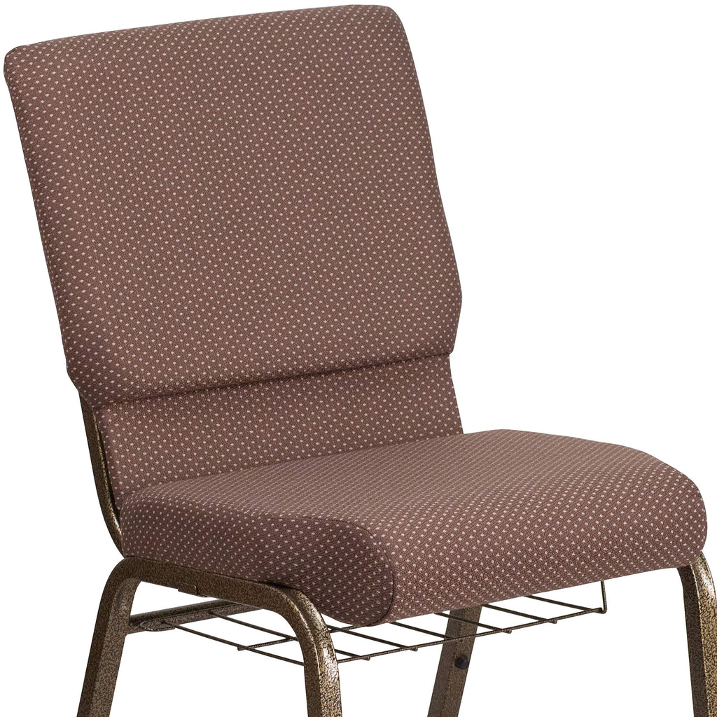 Flash Furniture Hercules Series 18.5''W Church Chair In Brown Dot Fabric With Book Rack - Gold Vein Frame
