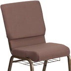 Flash Furniture Hercules Series 18.5''W Church Chair In Brown Dot Fabric With Book Rack - Gold Vein Frame