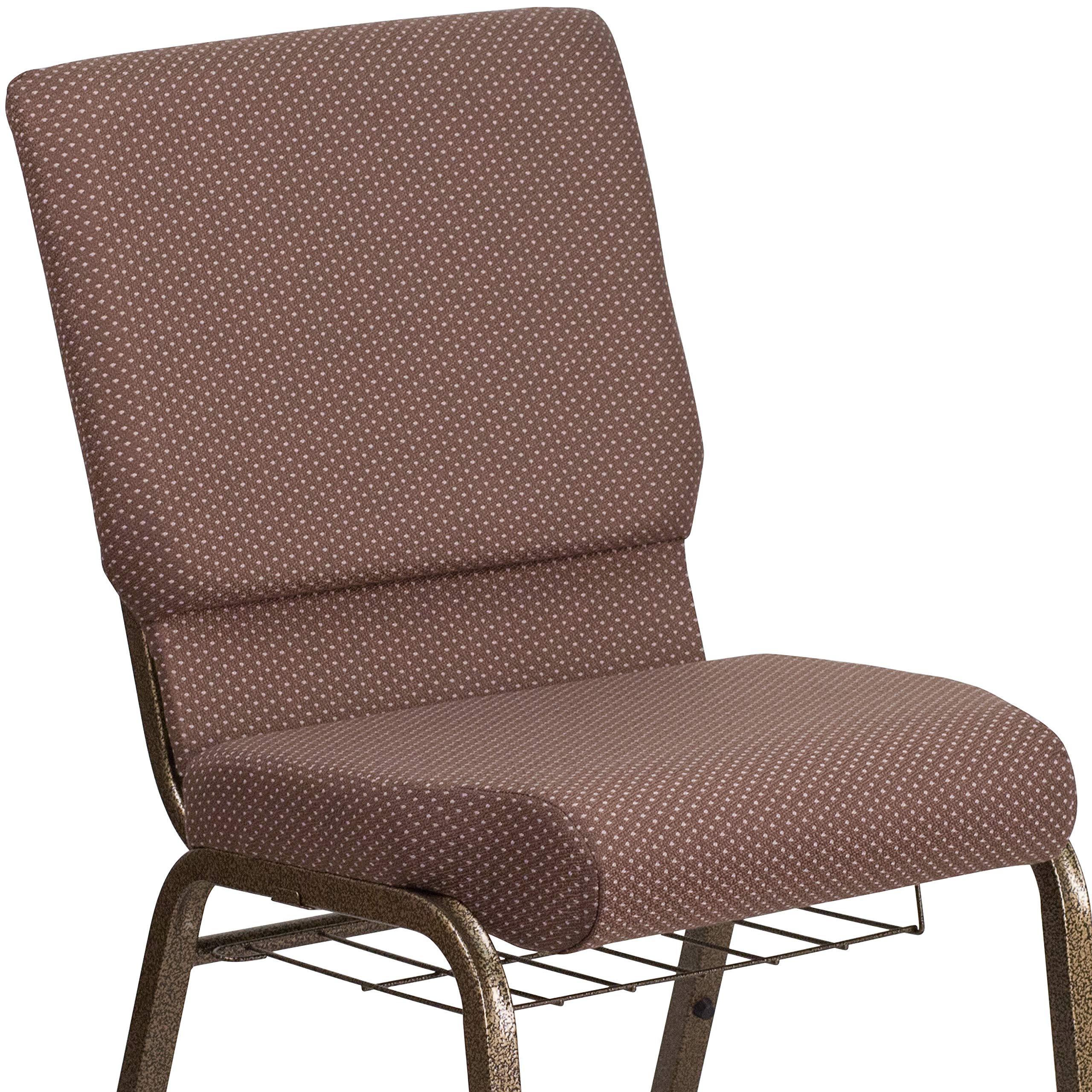 Flash Furniture Hercules Series 18.5''W Church Chair In Brown Dot Fabric With Book Rack - Gold Vein Frame