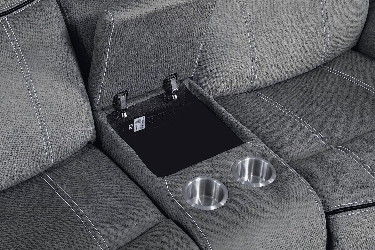 Acme Zubaida Reclining Loveseat with USB Dock and Console in 2-Tone Gray Velvet