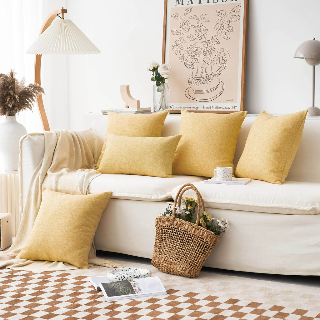 Home Brilliant 2 Pack Linen Burlap Accent Pillow Covers Fall Throw Pillow Covers For Couch Sofa Bed Couch, 16X16 Inch, Yellow
