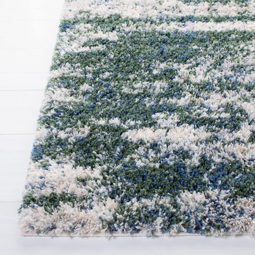 Safavieh Berber Shag Collection 4' X 6' Green/Beige Ber219Y Modern Abstract Non-Shedding 1.2-Inch Thick Living Room Dining Bedro