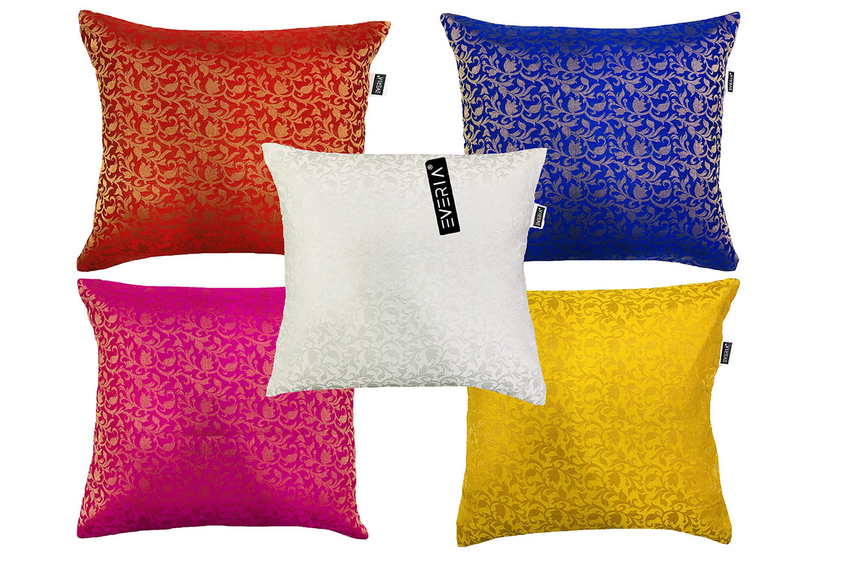 Everia Chanderi Zari Silk Designer Cushion Cover 300Tc 16X16 Inches (40X40 Cms) (Multicolor)