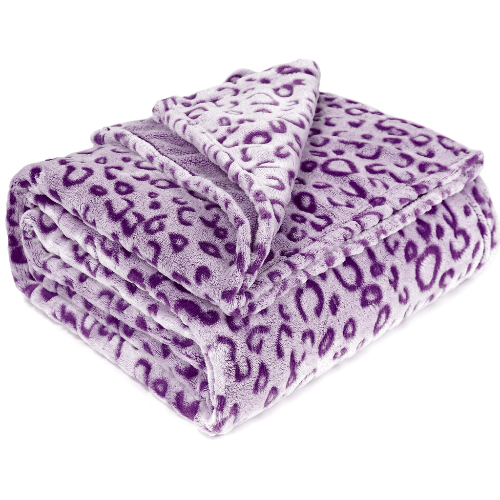 Cute Purple Blanket Soft Fleece Leopard Print Throw Blanket For Couch Sofa Decor Plush Blankets