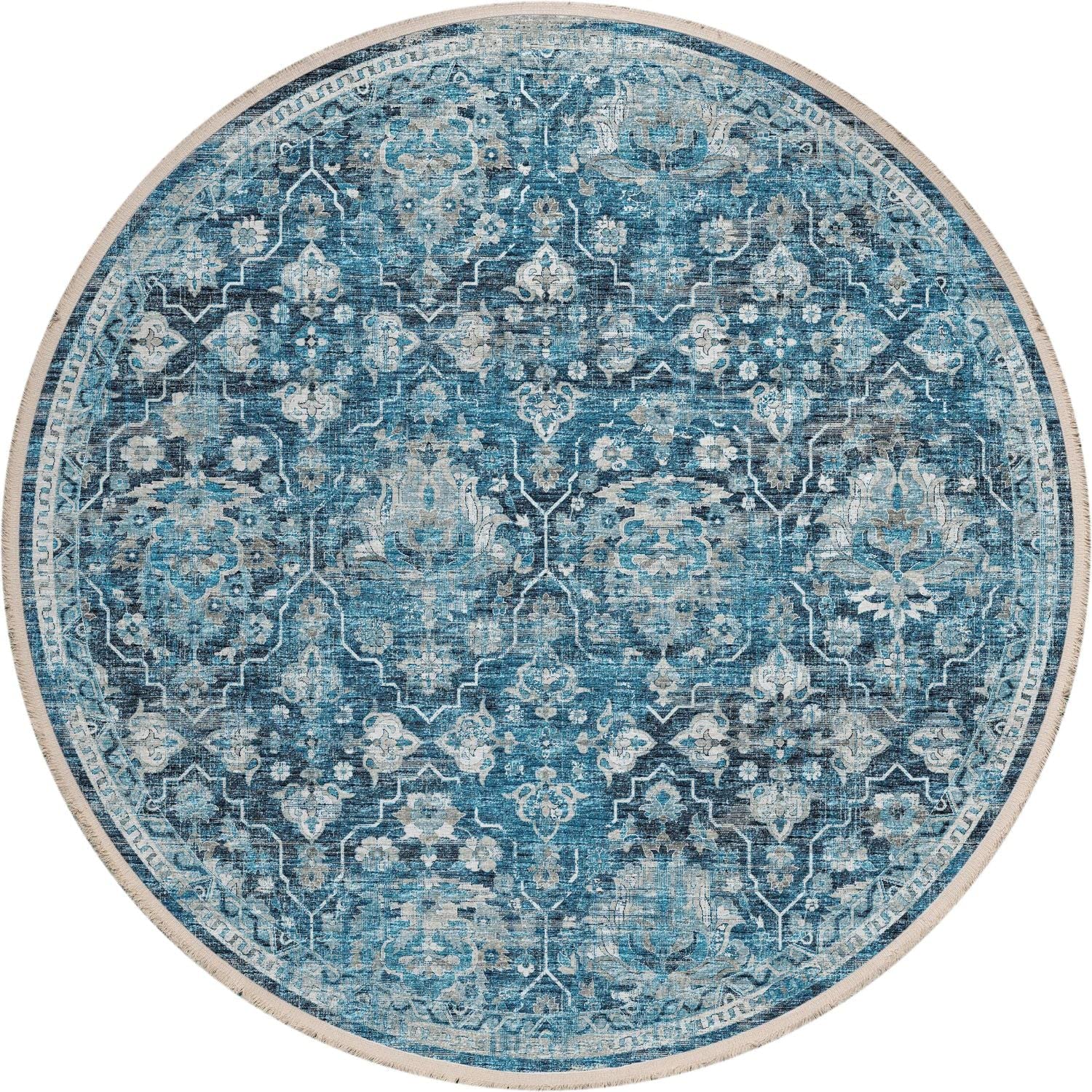 Marbella Mb4 Blue Traditional Rug Round 8' X 8'