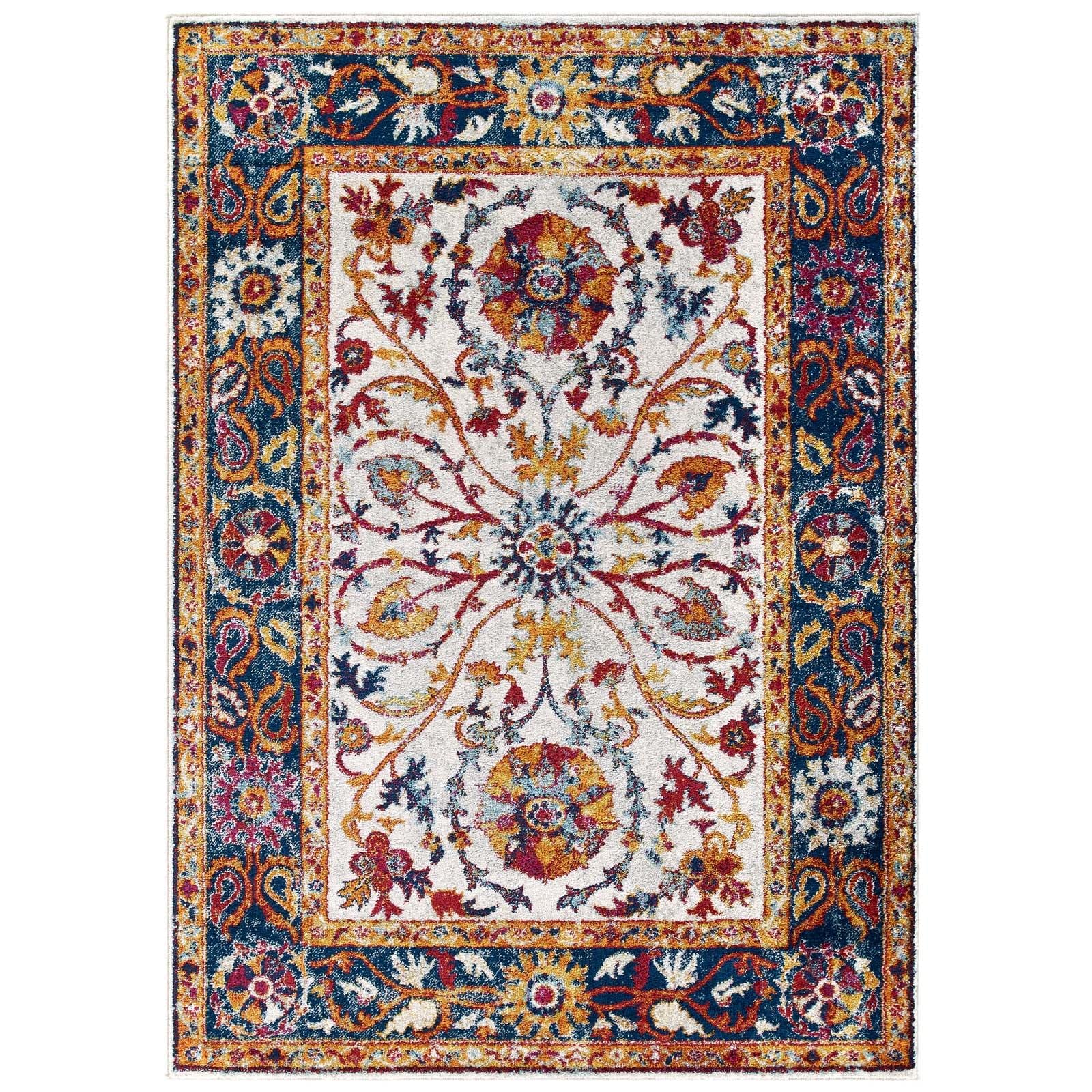 Modway Entourage Samira Distressed Vintage Floral Persian Medallion Area Rug, 8X10, Multicolored