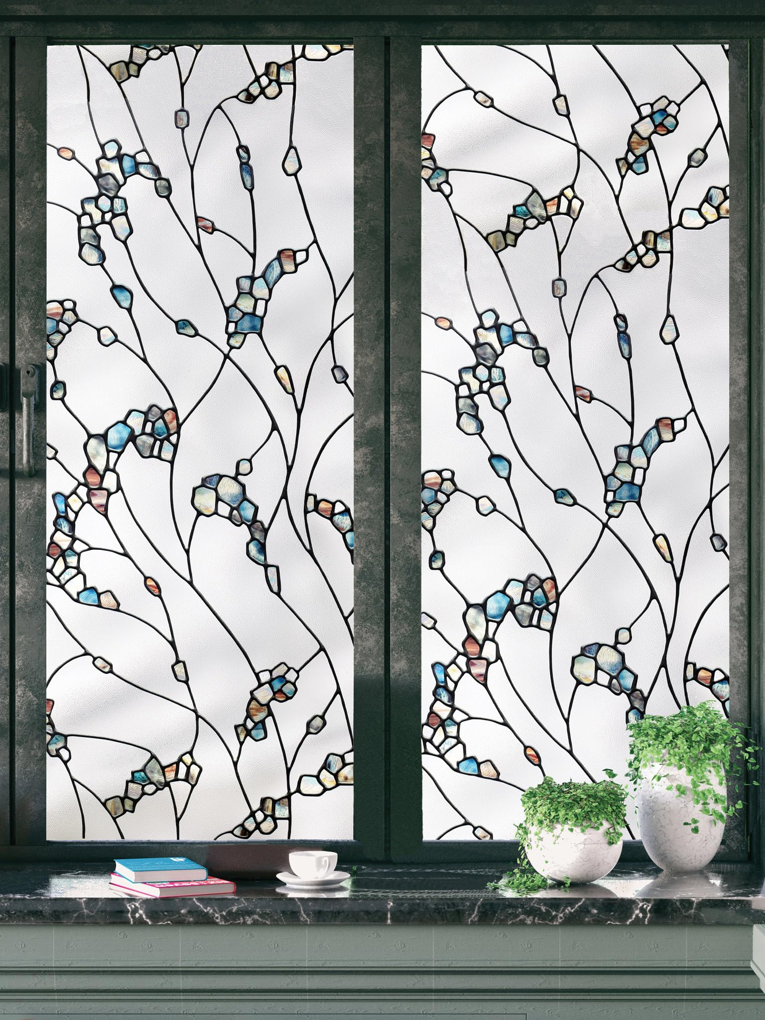 Artscape Elements | Window Privacy Film Stained Glass Pattern | Non-Adhesive & UV Protection | Easy to Apply & Removable | 24 x 