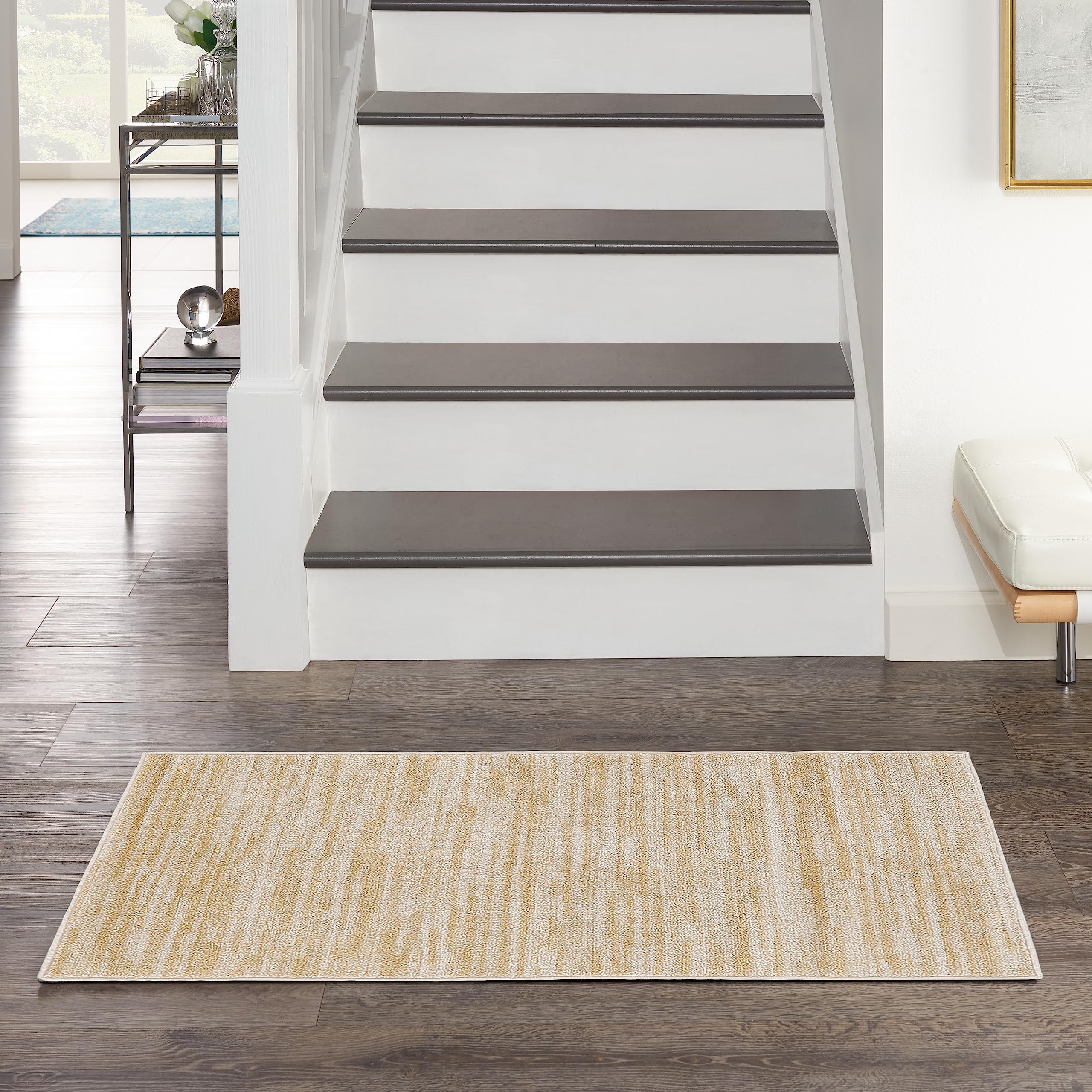 Nourison Essentials Indoor/Outdoor Ivory Gold 3' X 5' Area Rug, Easy Cleaning, Non Shedding, Bed Room, Living Room, Dining Room,