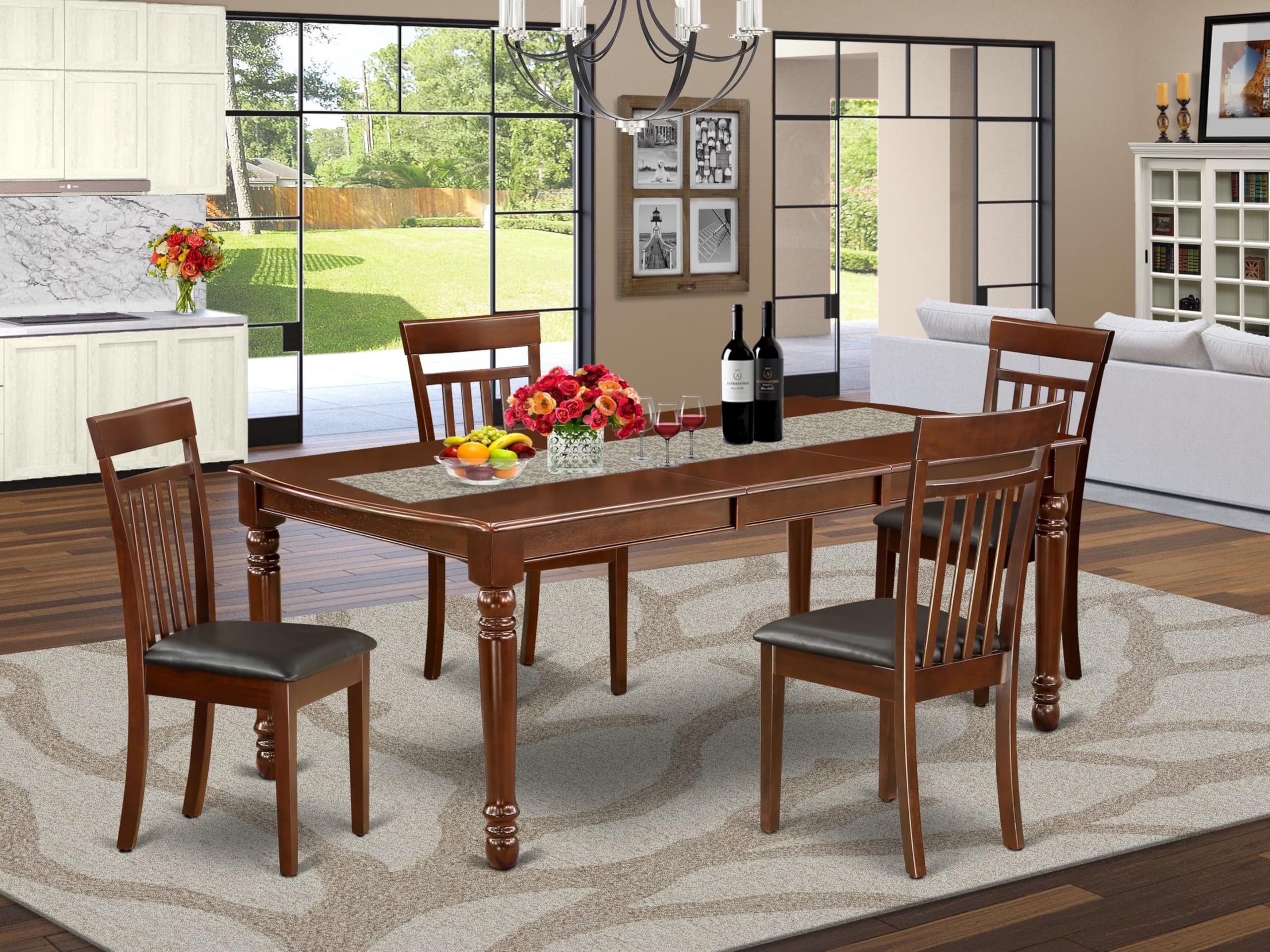 East West Furniture Doca5-Mah-Lc 5 Piece Dining Room Table Set Includes A Rectangle Wooden Table With Butterfly Leaf And 4 Faux Leather Kitchen Dining Chairs, 42X78 Inch, Mahogany