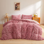 XeGe King Pink Cheetah Print Faux Fur Duvet Cover Set with Pillowcases