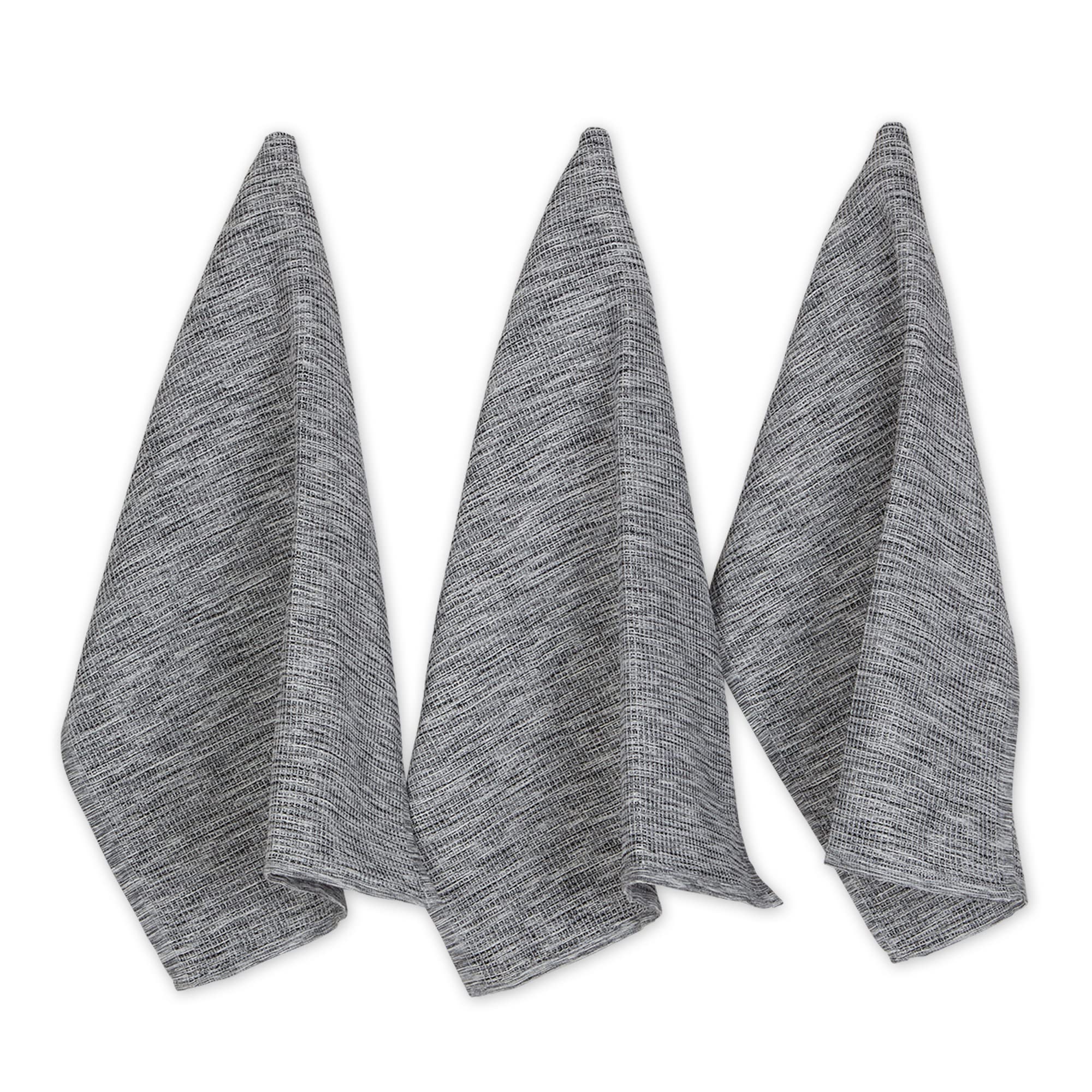 DII Recycled Cotton Kitchen Collection Absorbent Tonal Waffle, Black, Dishtowel Set, 20x30, 3 Piece