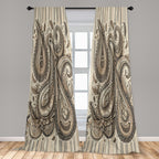 Ambesonne Paisley Window Curtains Pack Of 2, Delicate Bohemian Leafy Motives On Stripes In Neutral Muted Colors, Lightweight Set