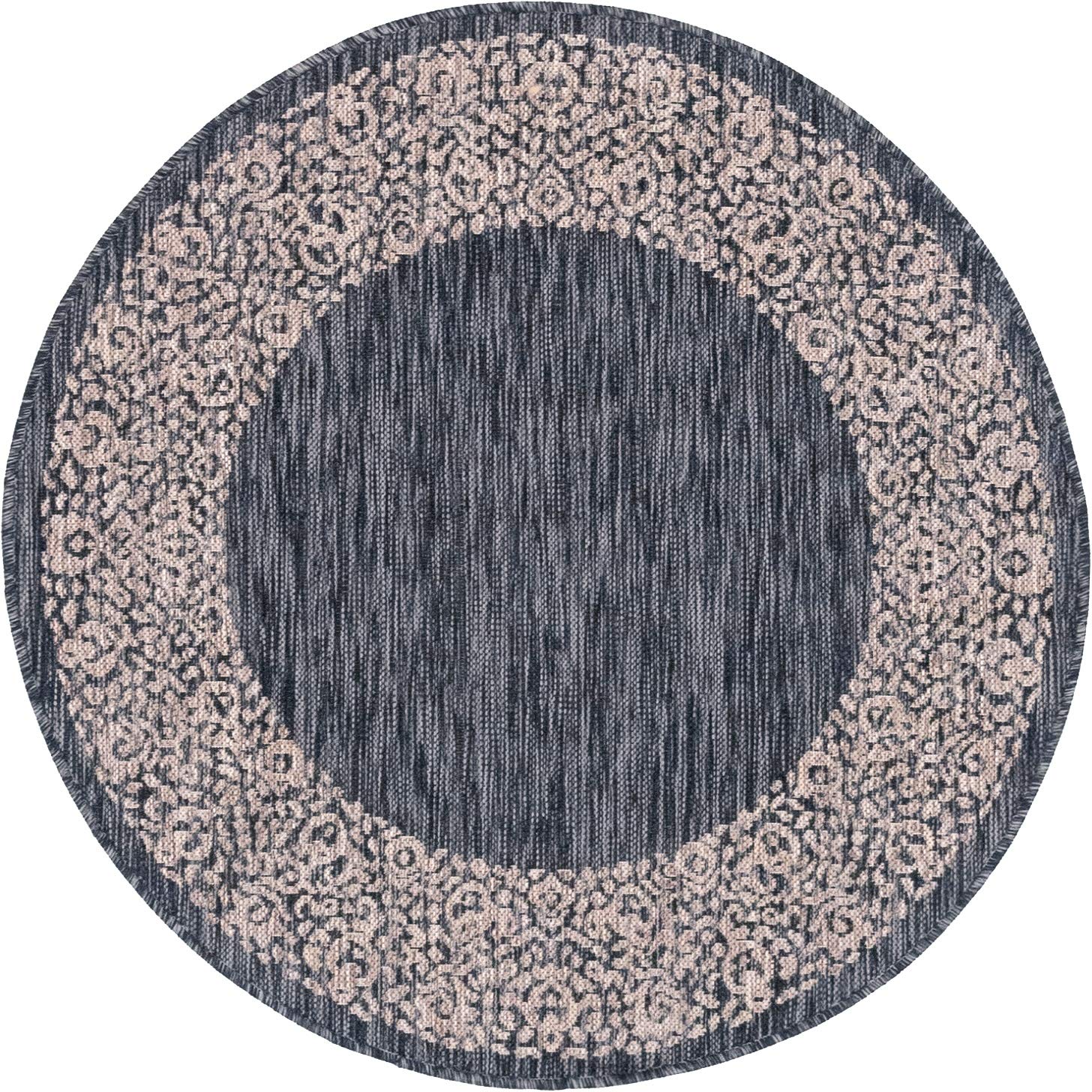 Unique Loom Outdoor Border Collection Area Rug - Floral Border (4' 1' Round, Charcoal Gray/ Beige)