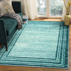 Lahome Abstract Teal 3x5 Rug,Washable Modern Rugs for Bedroom Aesthetic Non-Slip,Low-Pile Soft Throw Rug Minimalist Bordered Car