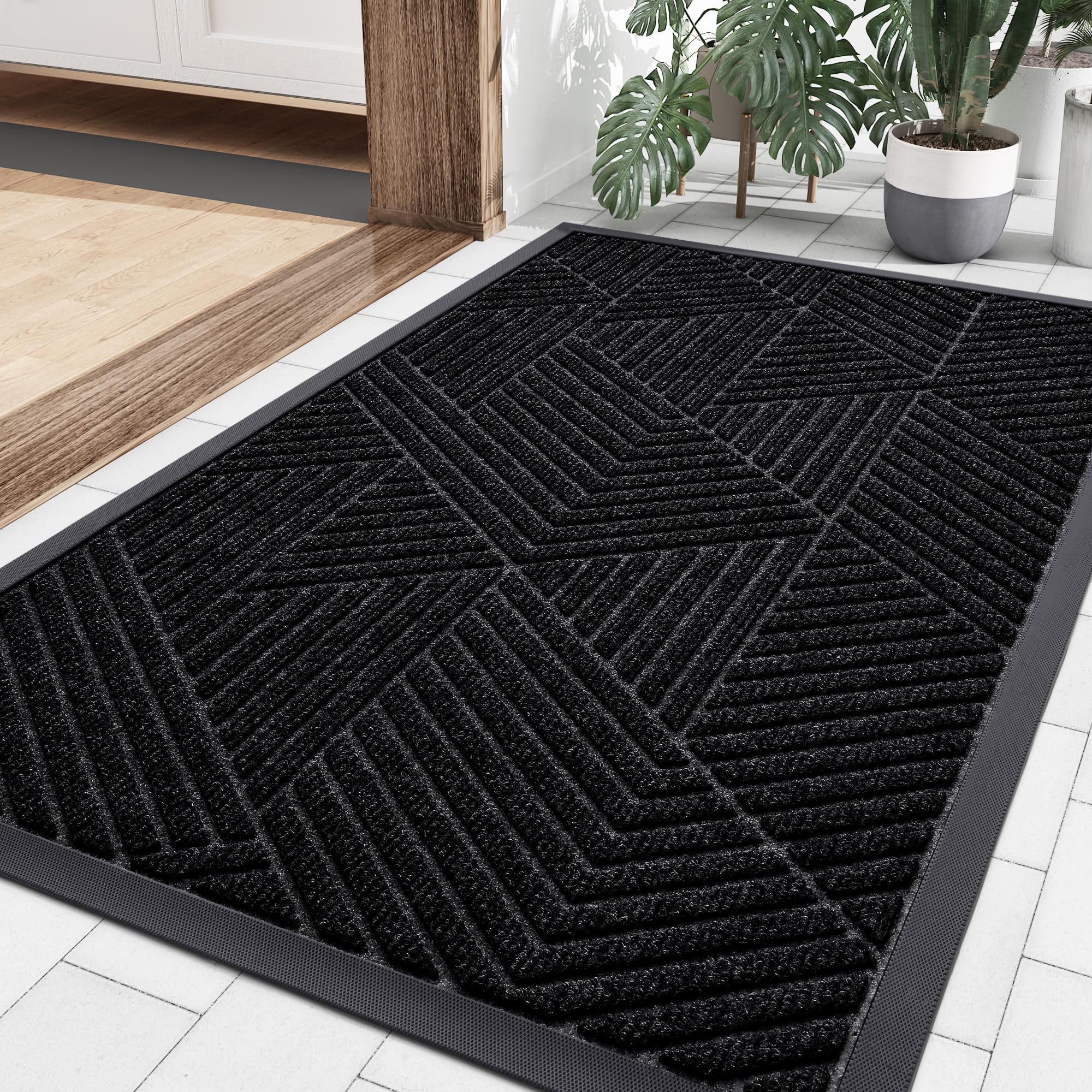 Smiry Front Door Mat Outside Entrance, Heavy Duty Sturdy Natural Rubber Doormat, Trap Dirt And Moisture, Easy Clean Low Profile Welcome Floor Mats For Indoor Outdoor Entry, 36X24 Inch, Black