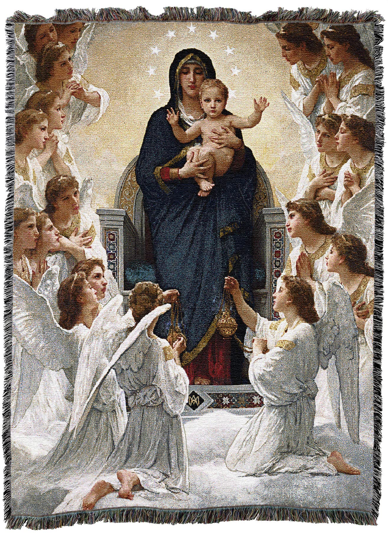 Pure Country Weavers The Virgin Mary With Angels And Jesus Blanket Xl - Catholic Gift Tapestry Throw Woven From Cotton - Made In