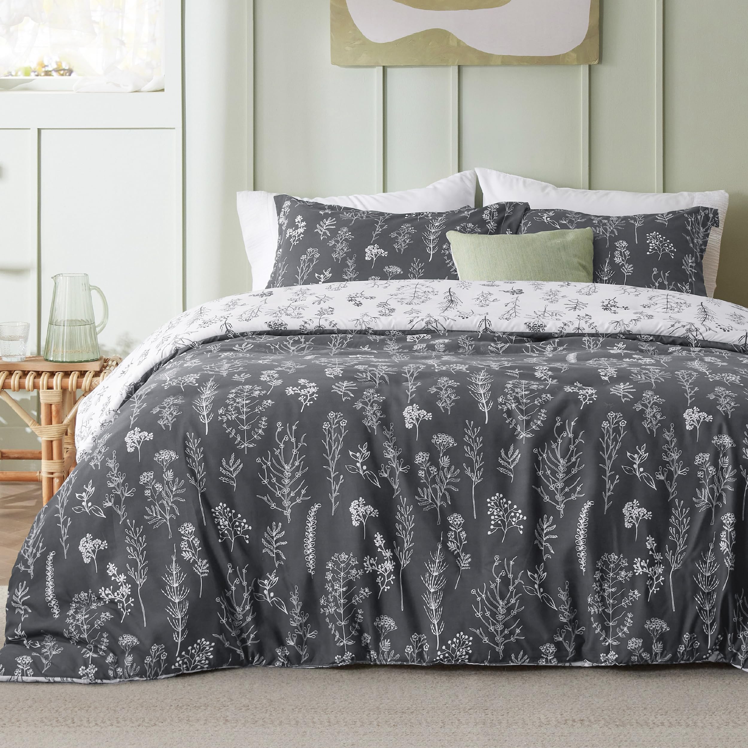 Bedsure Duvet Cover King Size - Reversible Floral Duvet Cover Set With Zipper Closure, Dark Grey Bedding Comforter Cover, 3 Pieces, 1 Duvet Cover 104'X90' And 2 Pillow Shams 20'X36'