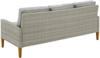 Crosley Furniture Capella Wicker Outdoor Sofa, 3-Person Patio Couch for Porch, Deck, Backyard, Acorn with Gray Cushions