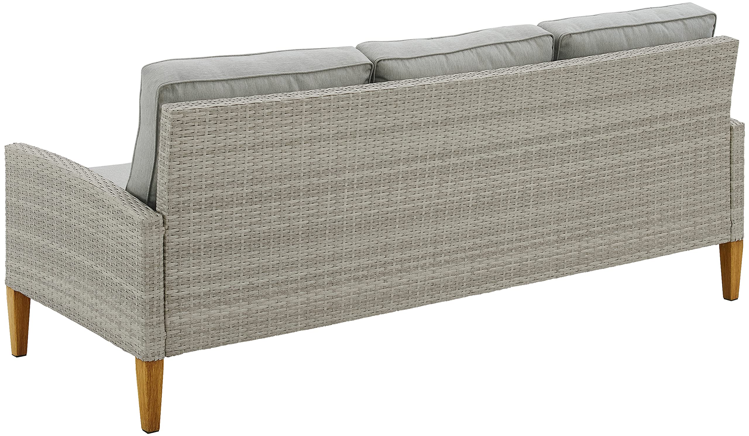 Crosley Furniture Capella Wicker Outdoor Sofa, 3-Person Patio Couch for Porch, Deck, Backyard, Acorn with Gray Cushions