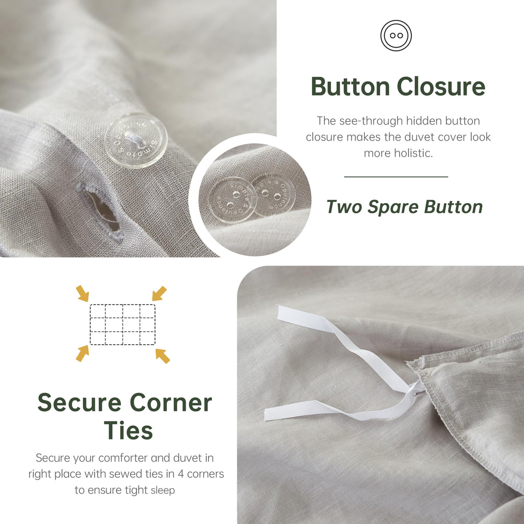 Simple&Opulence 100% Linen Duvet Cover Set, Pure Natural French Flax Light Grey Duvet Cover Twin Size, Breathable Soft Comfy Lin