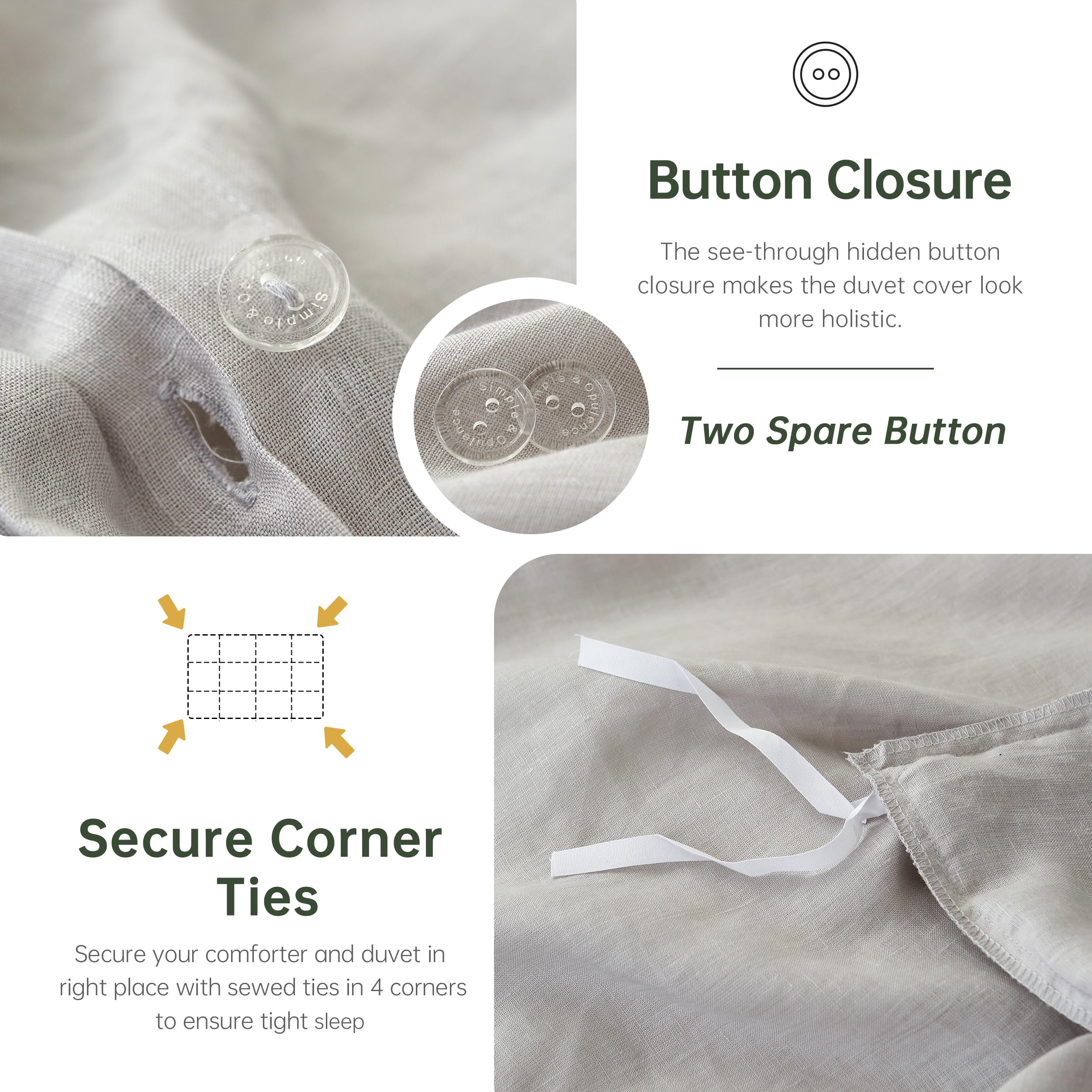 Simple&Opulence 100% Linen Duvet Cover Set, Pure Natural French Flax Light Grey Duvet Cover Twin Size, Breathable Soft Comfy Lin