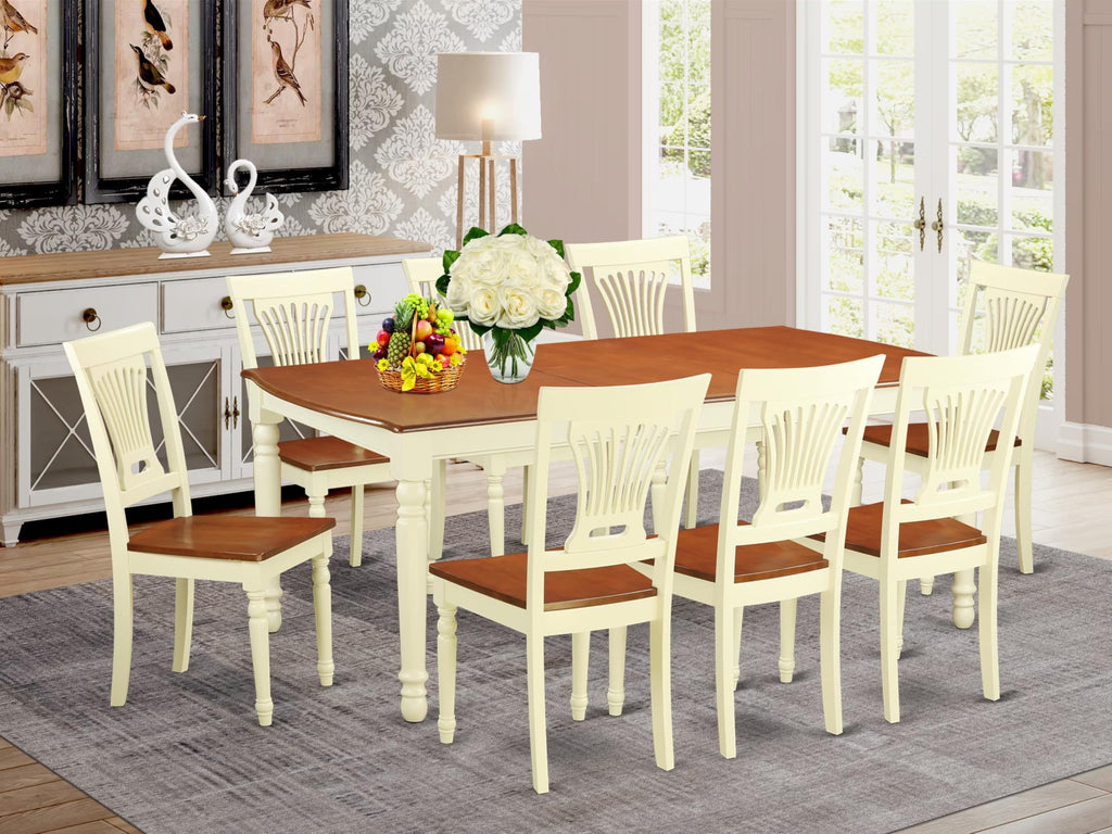East West Furniture DOPL9-WHI-W 9 Piece Dining Table Set Includes a Rectangle Dinner Table with Butterfly Leaf and 8 Dining Room Chairs, 42x78 Inch, Buttermilk & Cherry
