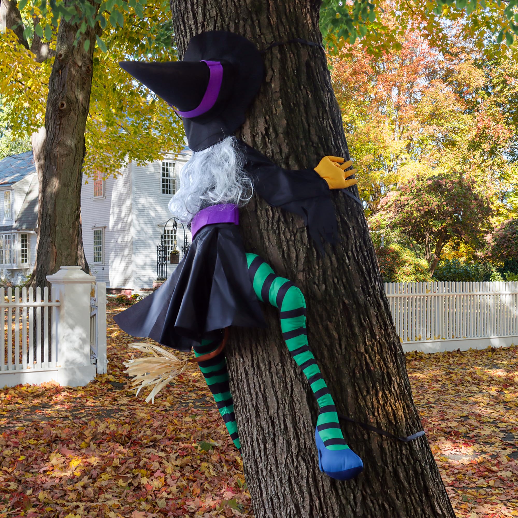 Popgiftu Large Crashing Witch Halloween Outdoor Decorations, 63' Flying Crashed Witches, Crashing Witch Into Tree Halloween Fly