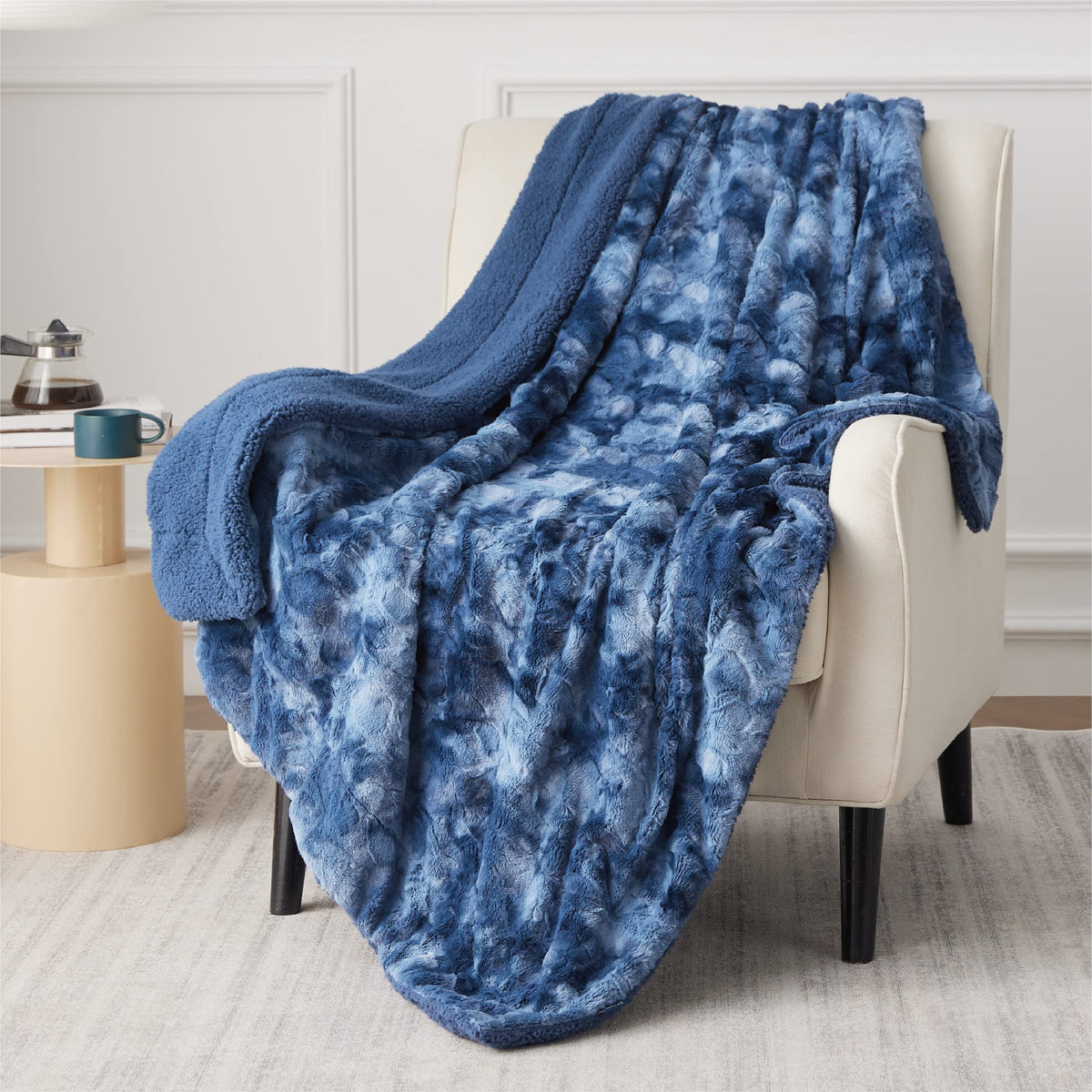 Bedsure Fuzzy Blanket Twin Size - Indigo, Soft And Comfy Sherpa, Plush And Furry Faux Fur, Reversible Twin Blankets For Couch, S