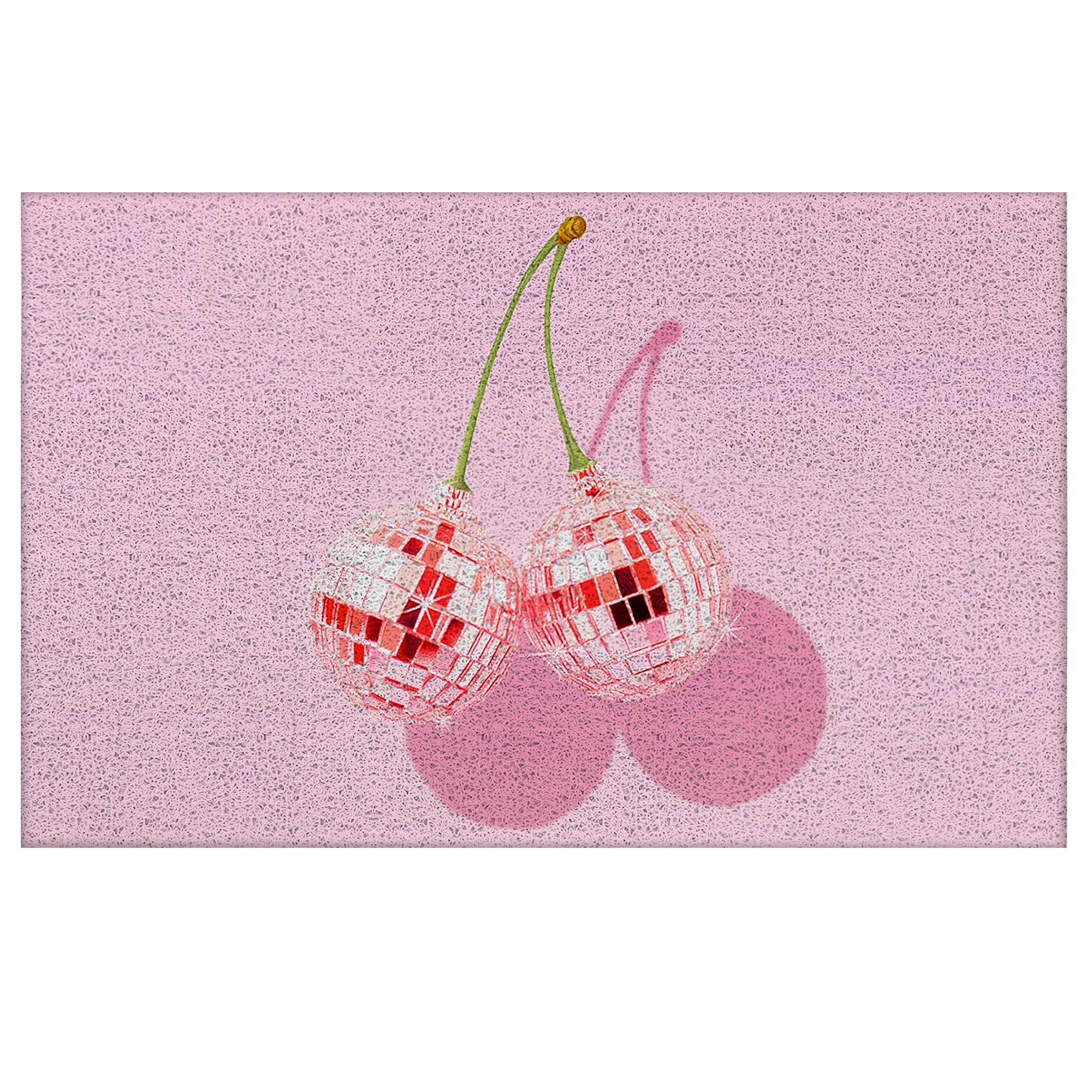 Supwhd Trendy Preppy Pink Cherry Disco Ball Door Mats Outdoor - Pink Welcome Mat, Pink Door Mat Doormat Outdoor Indoor Entrance,