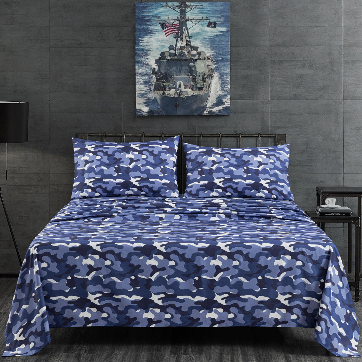 Chezmoi Collection Military Camo 4-Piece Sheet Set - Camouflage Blue Gray Printed Microfiber Soft Breathable Deep Pocket Sheets