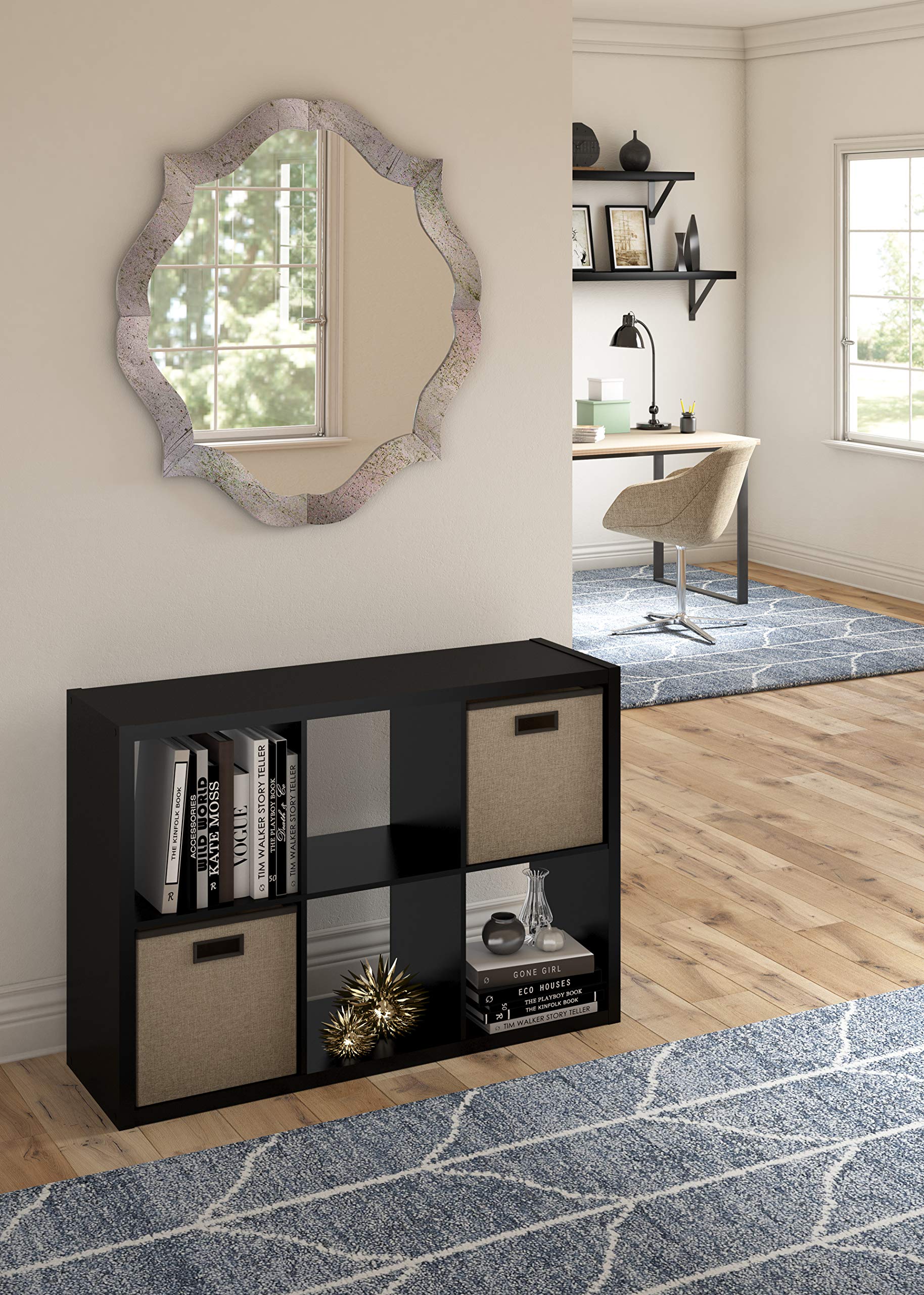 Closetmaid 6 Cube Storage Shelf Organizer Bookshelf With Open Back, Vertical Or Horizontal, Easy Assembly, Wood, Black Finish