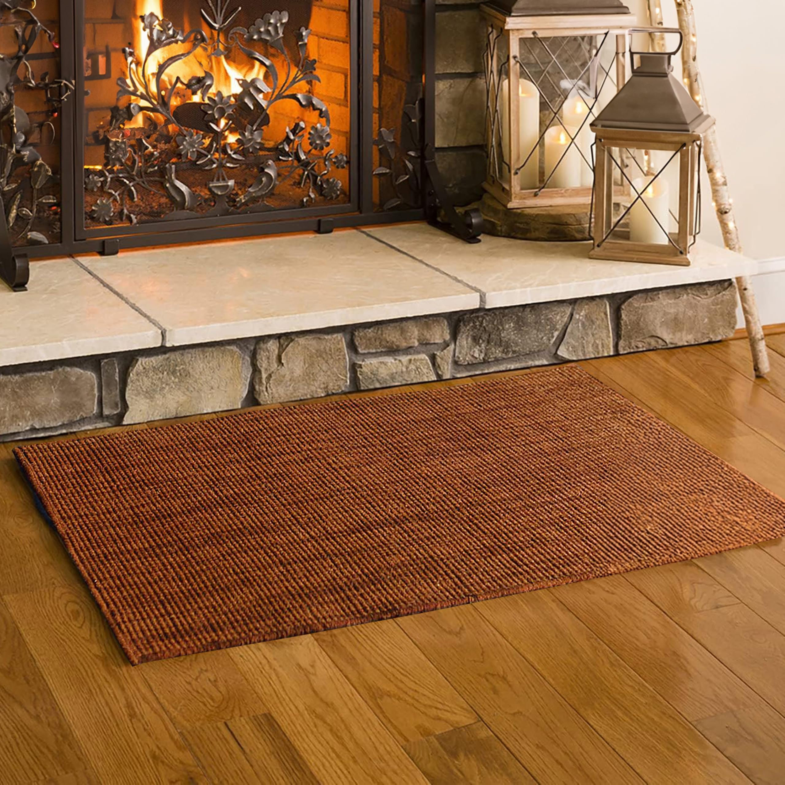 Plow & Hearth Dalton 2x36 Fireproof Hearth Rug | Paprika | Wool Blend Fireplace Mat | Protect Home D  cor Hardwood Floor and Ca