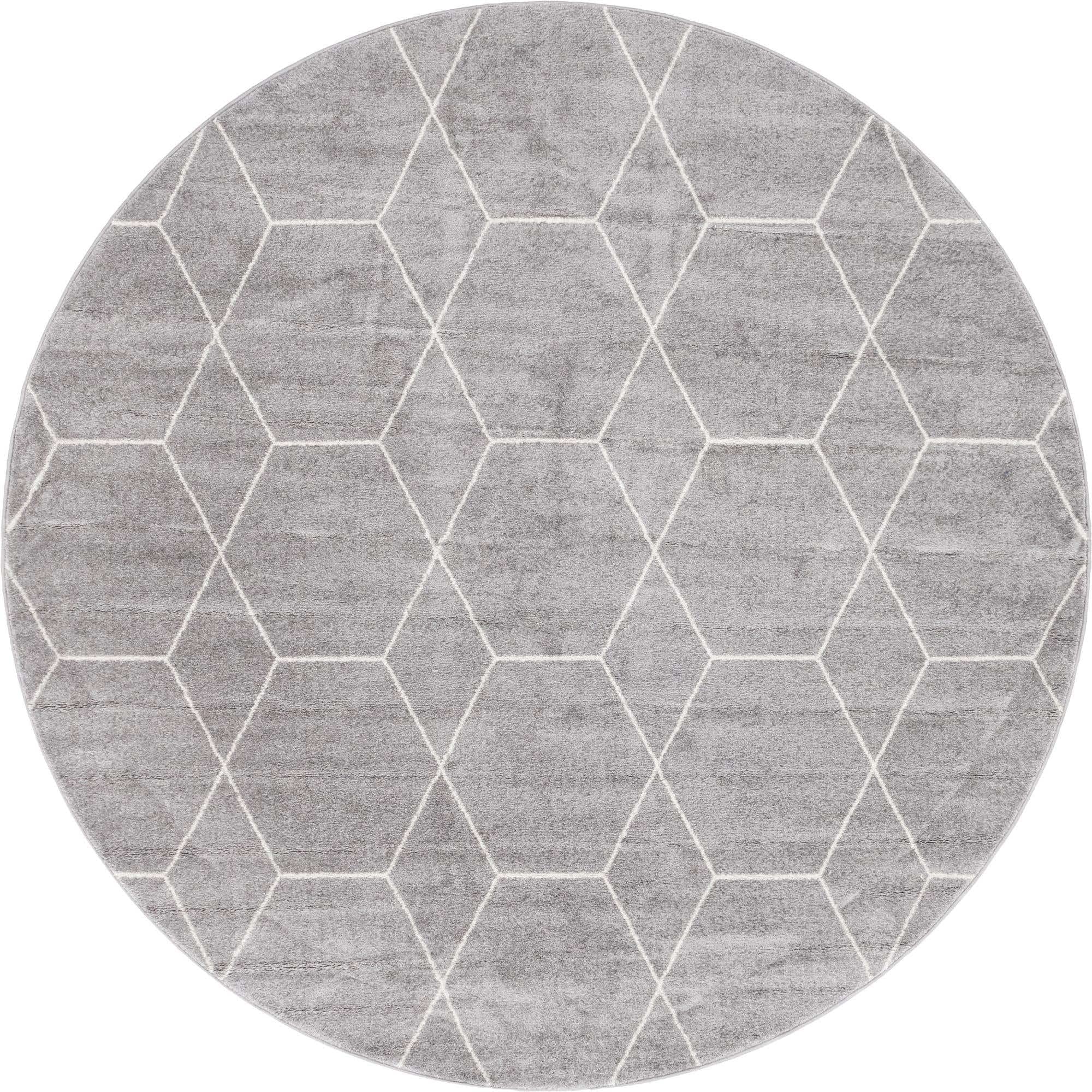 Unique Loom Trellis Frieze Collection Area Rug - Geometric (8 Round, Light Gray/ Ivory)