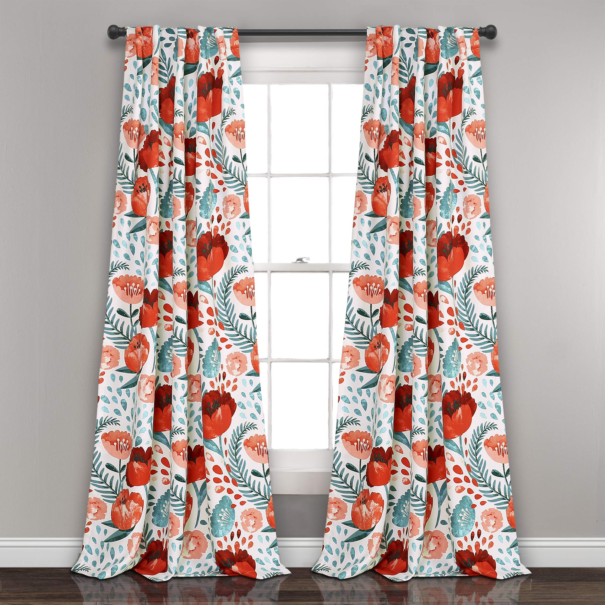 Lush Decor, 95' X 52', Multi Poppy Garden Curtains Light Filtering Window Set For Living, Dining, Bedroom, 95 In L Panel Pair