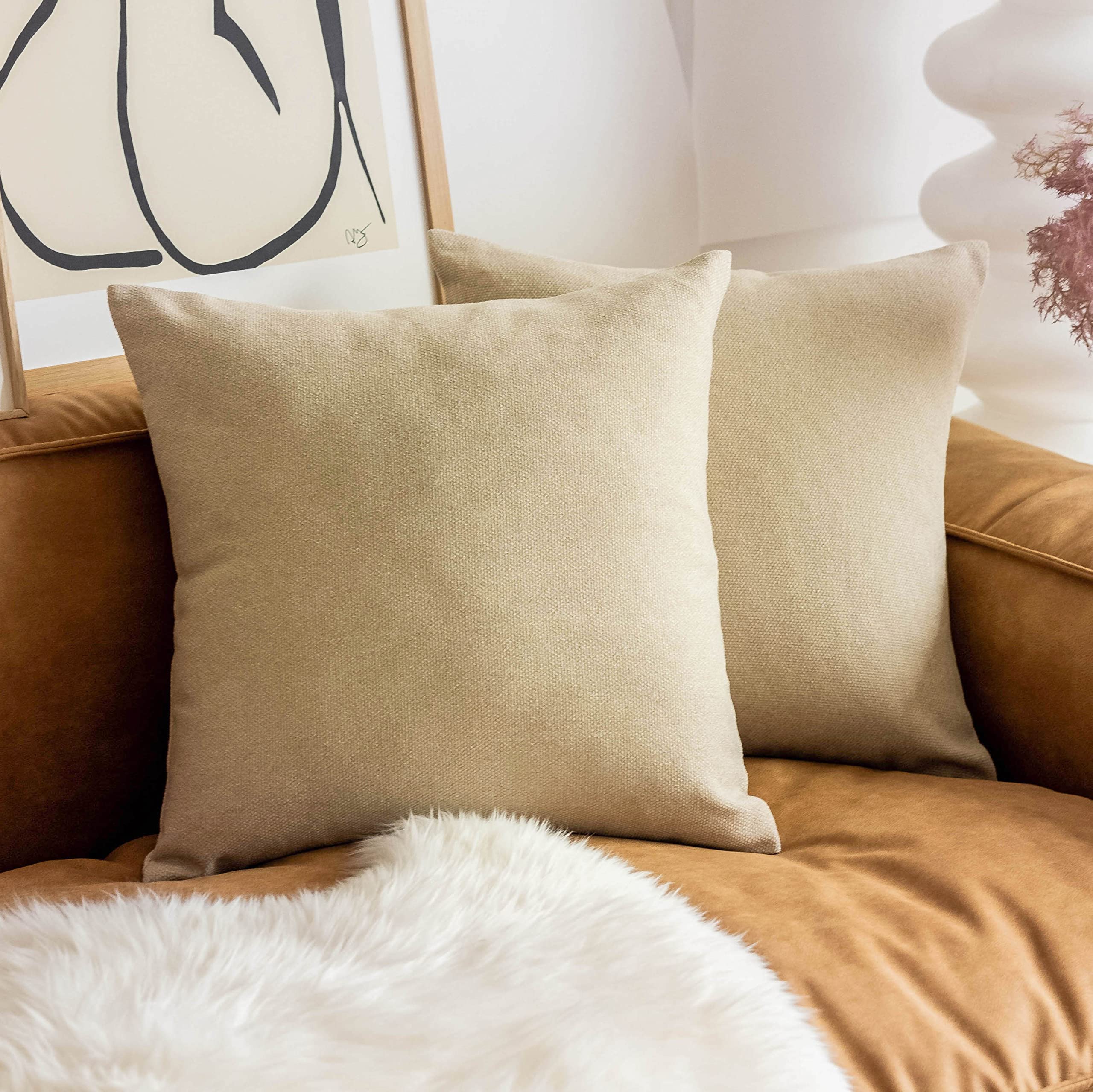 Home Brilliant Throw Pillows For Couch Brown Pillow Covers 18X18 Bed Living Room Decorative Throw Pillow Covers Cotton Linen Set