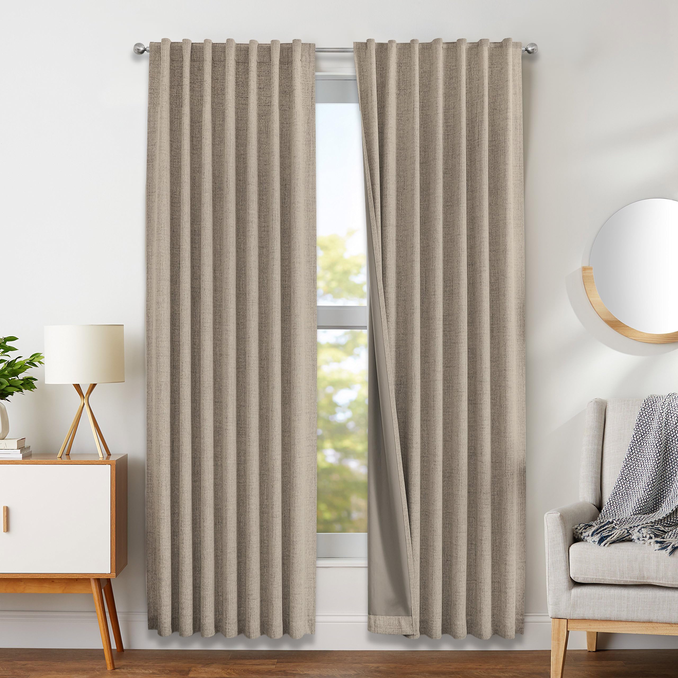 Joydeco Linen Curtains 120 inches Long 100% Blackout Drapes 120 inch Length 2 Panels Set for Bedroom Living Room Black Out Darke
