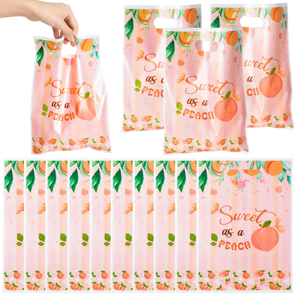 Haooryx 50pcs Sweet As a Peach Party Favor Bags, Plastic Goodie Candy Bag Gift Wrapping Bags Birthday Gift Accessories Treat Bag
