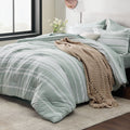 Bedsure Twin Comforter Set 5 Pieces, Sage Green Striped Bedding Set For Twin Size Bed Reversible, Cationic Dyeing Bed In A Bag W