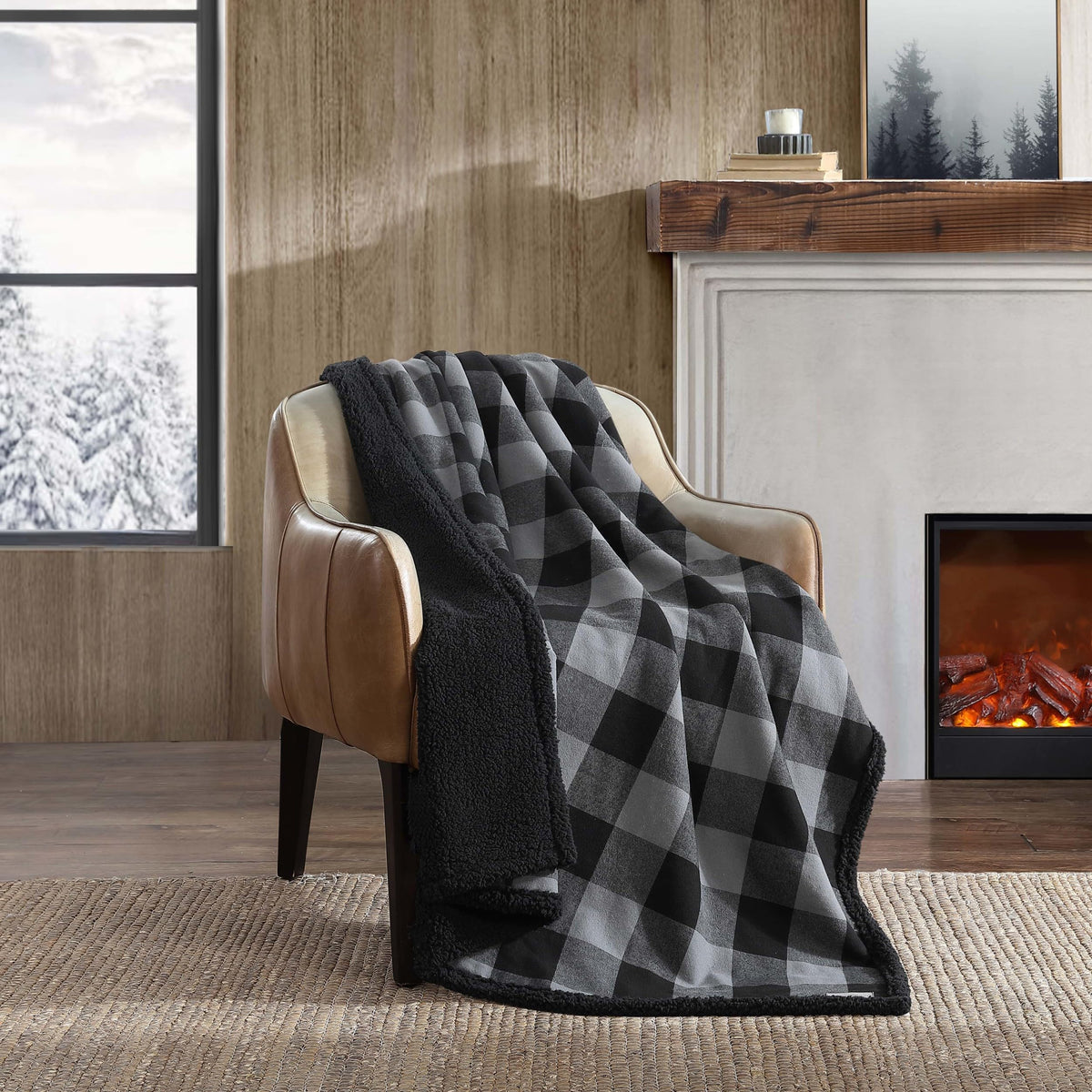 Eddie Bauer - Throw Blanket, Reversible Sherpa Flannel Bedding, Buffalo Plaid Cozy Home Decor (Cabin Plaid Grey, Throw)