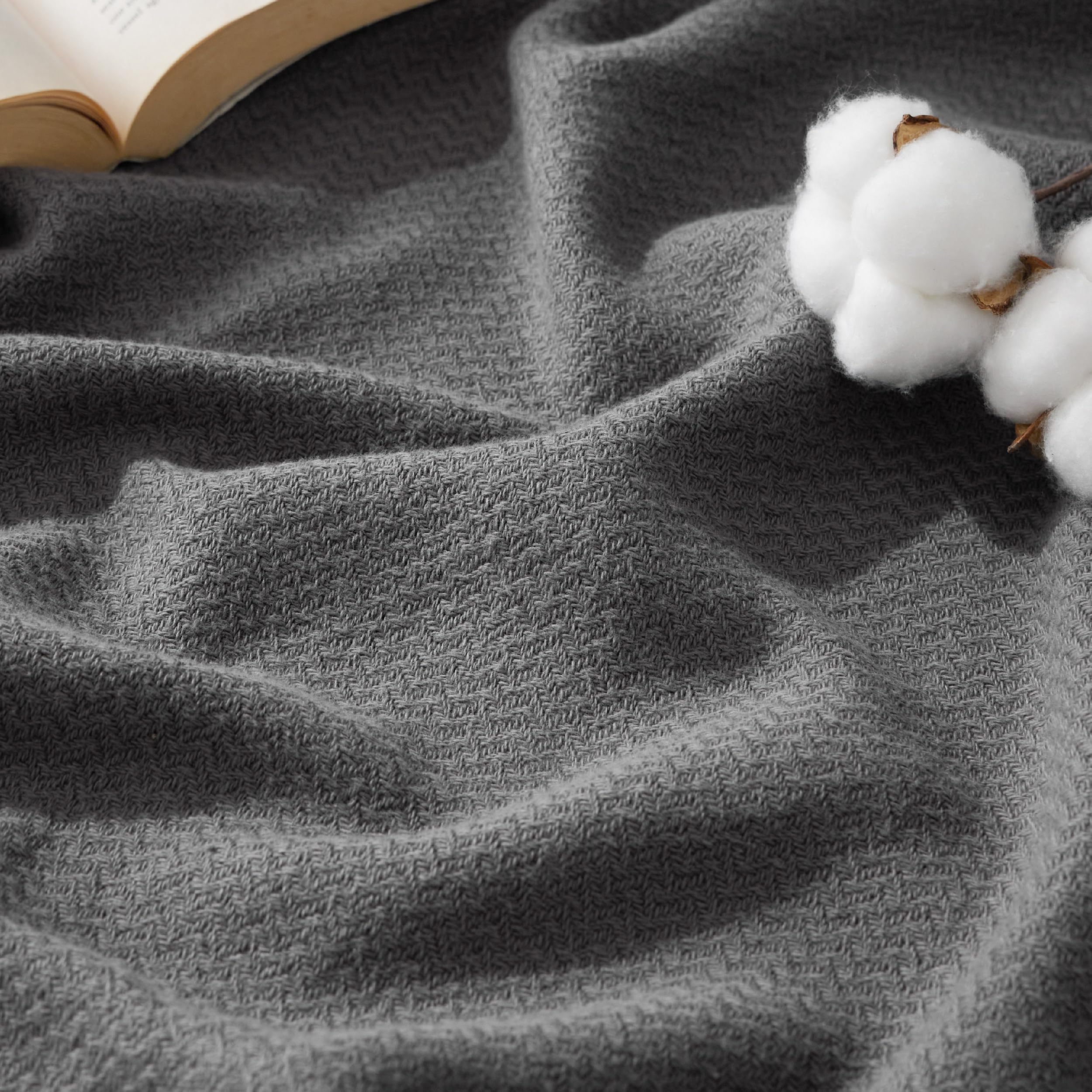 Bedsure GentleSoft 100% Cotton Large Throw Blanket for Couch 50x70 inches - Breathable and Lightweight, Soft Cozy Herringbone Wo