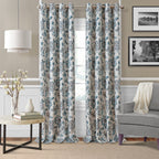Elrene Home Fashions Sorrento Jacobean Floral Room-Darkening Window Curtain, 52 in x 95 in, Blue/Taupe