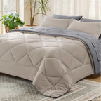 Bedsure Beige King Comforter Set - 7 Pieces Reversible Bed Set Bed In A Bag King With Comforters, Sheets, Pillowcases & Shams, K