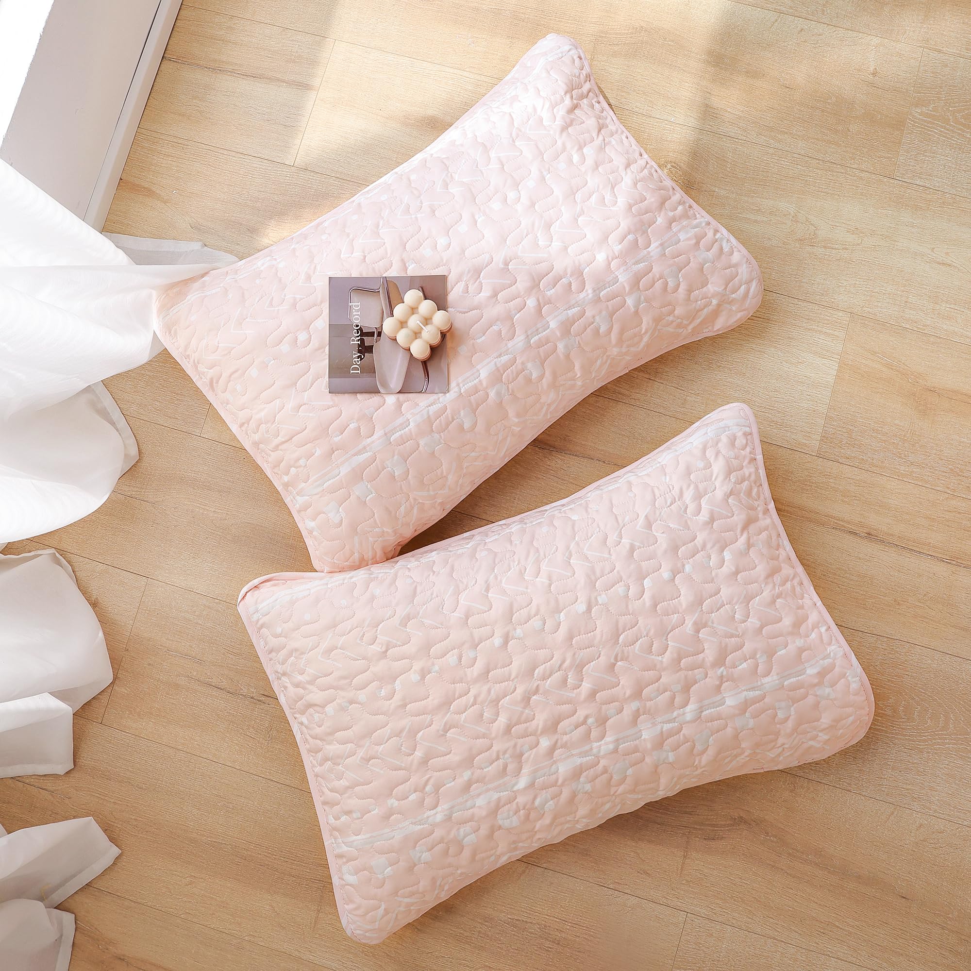 Janzaa Queen Size Quilt Boho Bedding Bedspreads Queen Size Pink Quilt 3Pcs With 2 Pillow Cases Reversible Coverlet Bedding Set For All Season