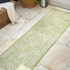 Jonathan Y Smb104D-5Sq Malta Bohemian Medallion Textured Weave Indoor Outdoor Area Rug, Coastal Traditional Transitional Easy Cleaning,Bedroom,Kitchen,Backyard,Patio,Non Shedding 5' Square,Green/Cream