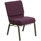 Flash Furniture Hercules Series 21''W Church Chair In Plum Fabric With Cup Book Rack - Gold Vein Frame