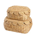 LUSYDECO Set of 2 Hand Round Wicker Storage Baskets with Lid, Rattan Basket Decorative Boxes, Woven Storage Box Hyacinth Basket 