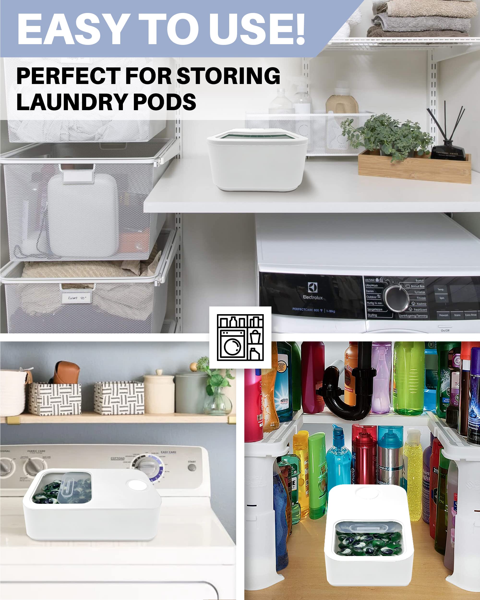 Skywin Large Laundry Pods Container With Slide Lid, 15 X 8.7 X 4.5 In, Holds 11 Pounds Or 120-150 Pods, Laundry Pod Holder, Dishwasher Pods Container (White)