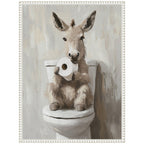 Sylvie Cute Donkey Holding Toilet Paper Roll Toilet Bathroom Art Framed Canvas by The Creative Bunch Studio